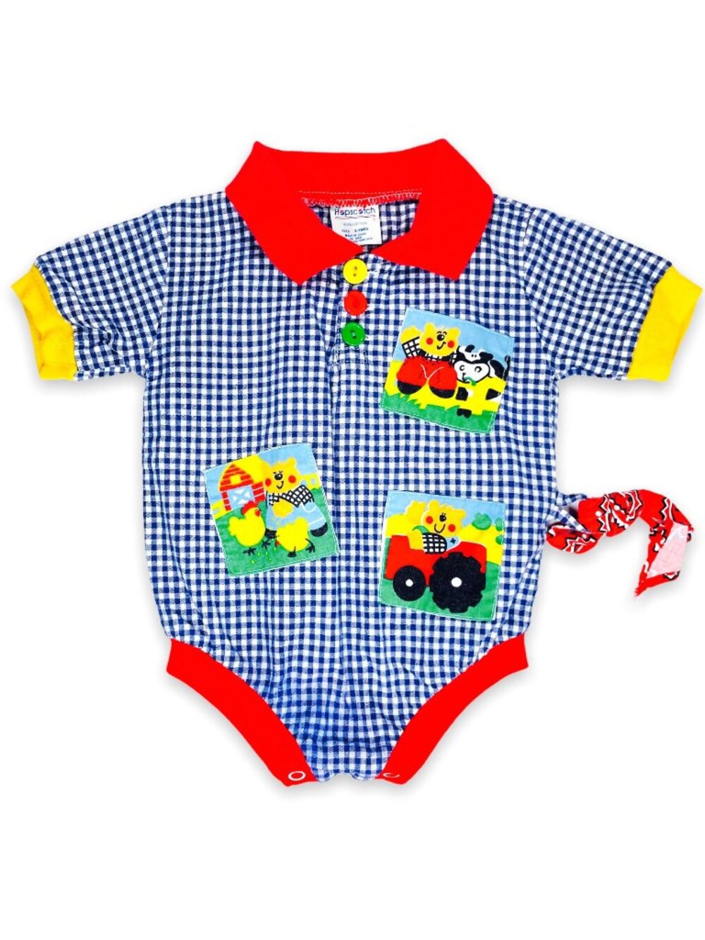 Vintage Baby Country Farm Animal Color Block Bubble Romper Outfit 6m